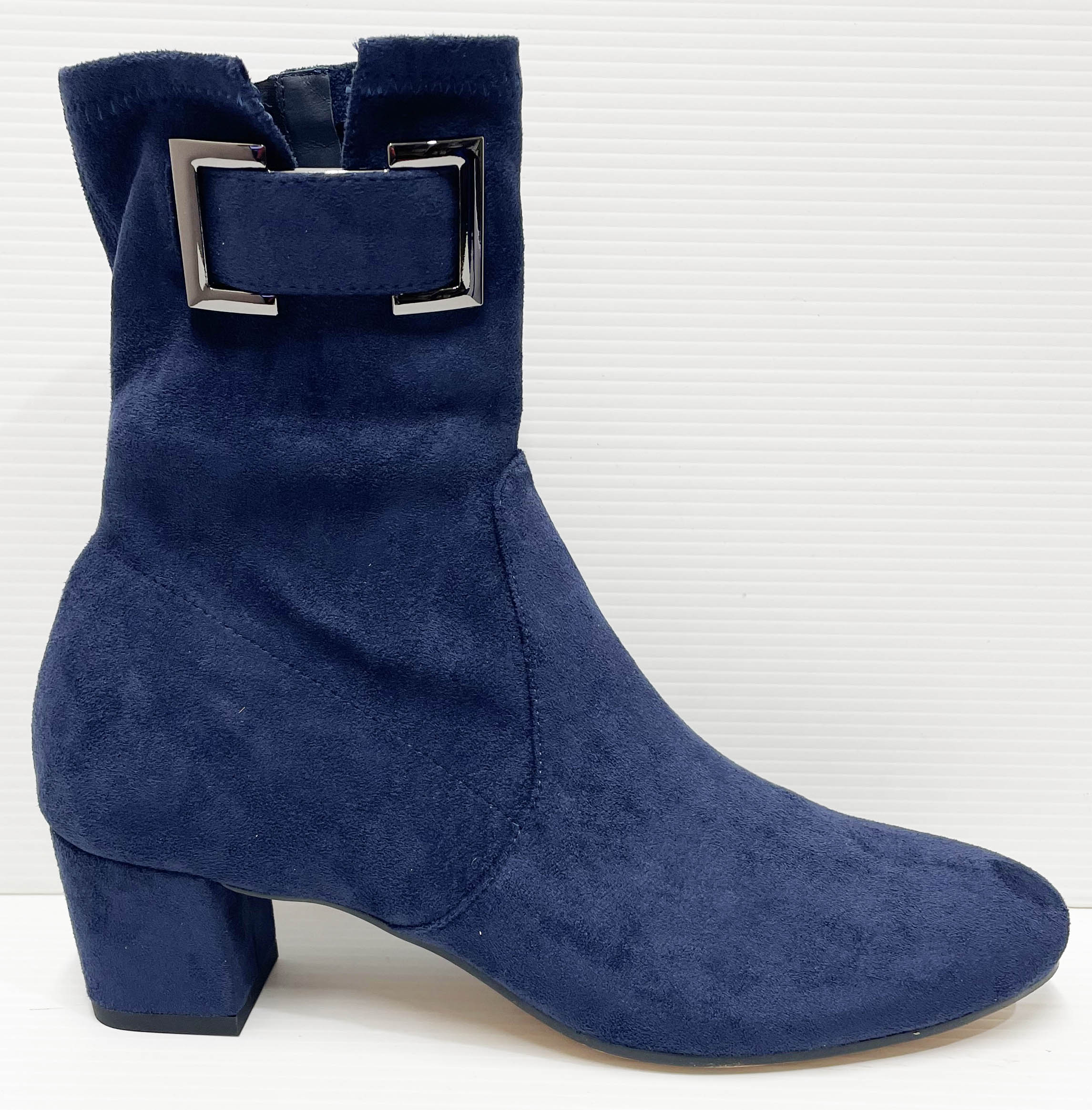 Django & Juliette Hariss Navy Stretch Microsuede